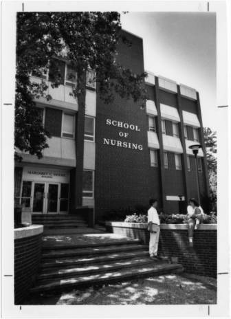 Moore Building with students