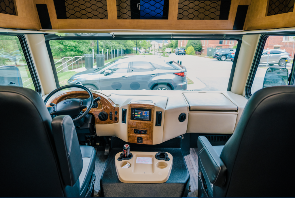 An interior shot showing the driver's seat of Minerva’s Mobile Health.
