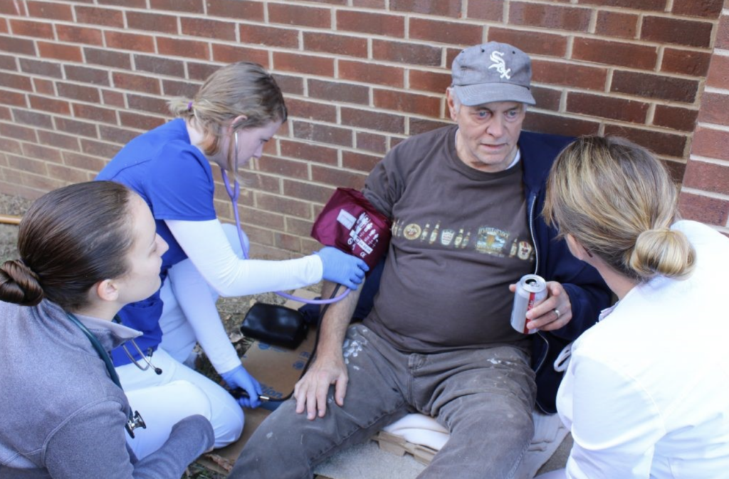 UNCG School of Nursing students participating in a community health simulation.